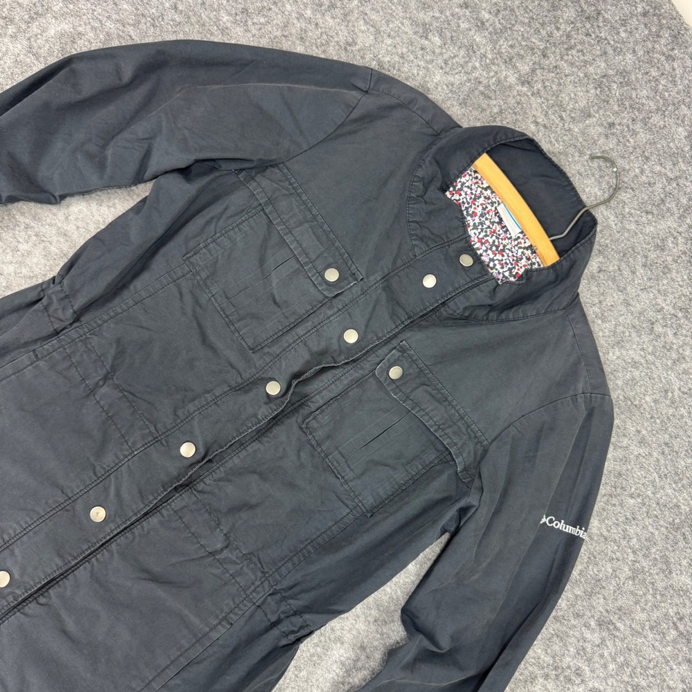 Columbia Womens Black Utility Field Jacket Floral Lining Size‎ Large Snap Button